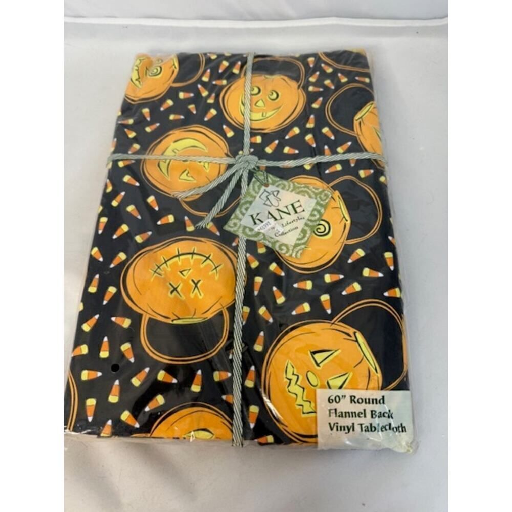 Halloween Pumpkin Flannel Backed Vinyl Tablecover 60" Round